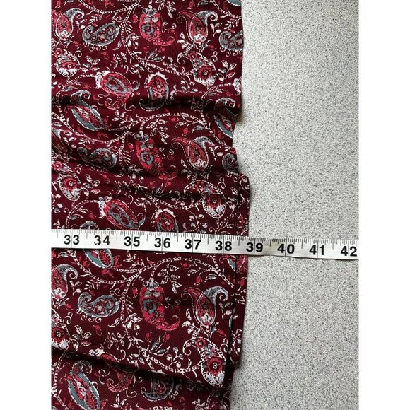 Garnet Hill Shirt Dress Women 10 Burgundy Paisley Knee Length 3/4 Sleeve Pockets - Picture 11 of 11